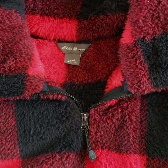 Eddie Bauer Buffalo plaid soft Plush fleece1/4 zip  pullover Size Large - Picture 3 of 7